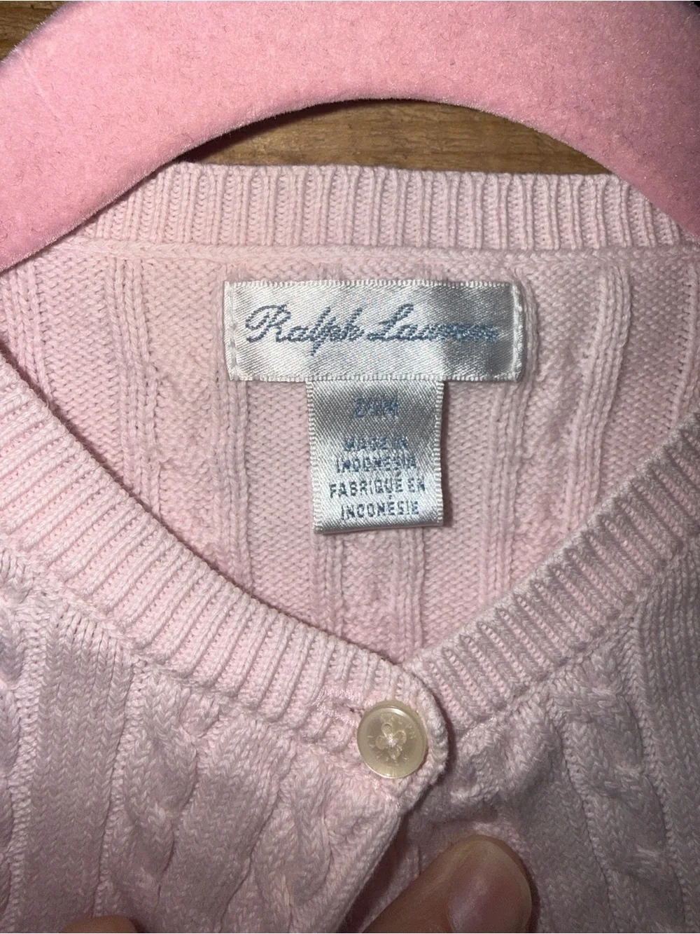 24M Ralph Lauren Baby Pink Cable-Knit Cardigan